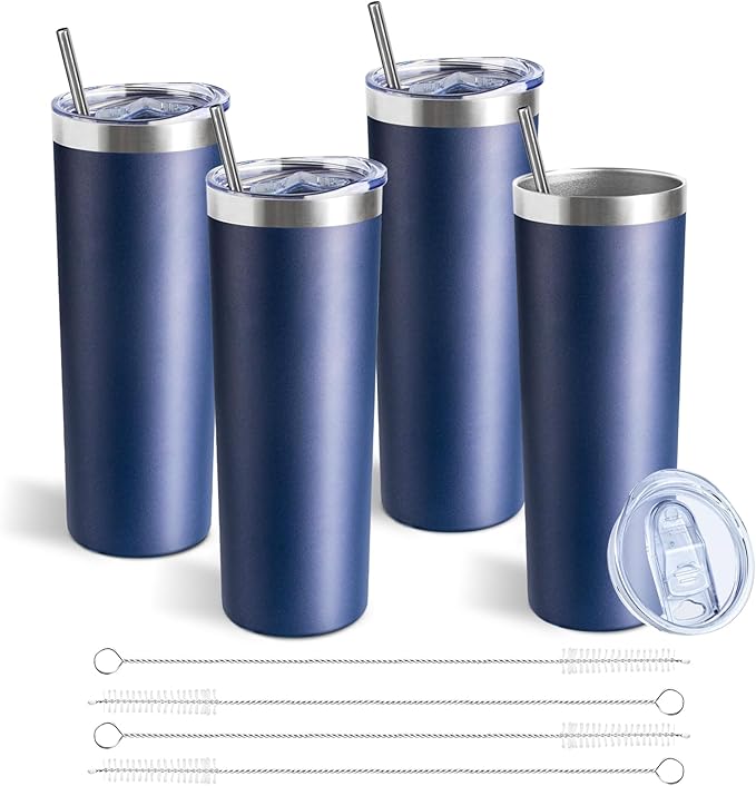 20 oz Skinny Tumbler with Lid and Straw,Stainless Steel Vacuum Insulated Tumbler Cup Double Wall Leak-proof Coffee Mug,Travel Thermal Water Tumbler for Home,Office,Outdoor(Navy Blue,4)