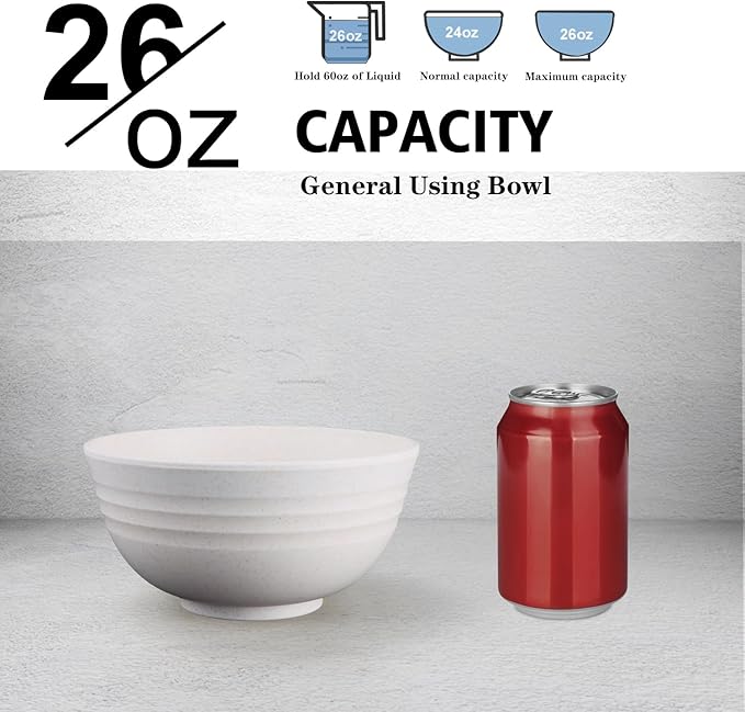 Wrova Wheat Straw Bowls Set of 8, Unbreakable White Cereal Bowl 26OZ, Microwave and Dishwasher Safe Oatmeal Bowls, Kitchen Bowl Suitable for Cereal,Salad,Snack (White)