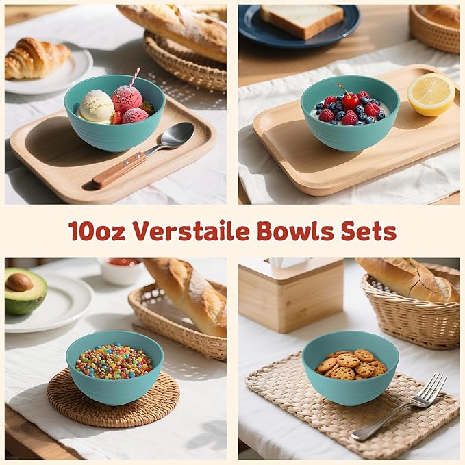 Wrova Small Wheat Straw Bowls Sets of 6,Dishwasher Safe and Microwave Safe Snack Bowls 10oz,Alternative Handy Plastic Bowls Reusable for Snack and Ice Cream.Green Series