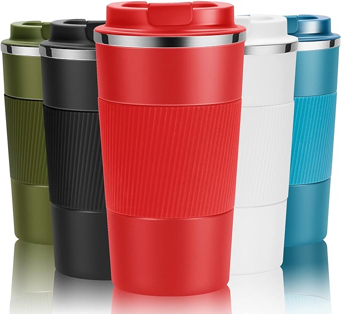 12oz Travel Coffee Cups Insulated Tumbler Thermal Mug to Go with Lid Leak Proof Reusable Stainless Steel Coffee Mug Spill Proof for Hot and Iced Cold Drinks (Red, 380ml)