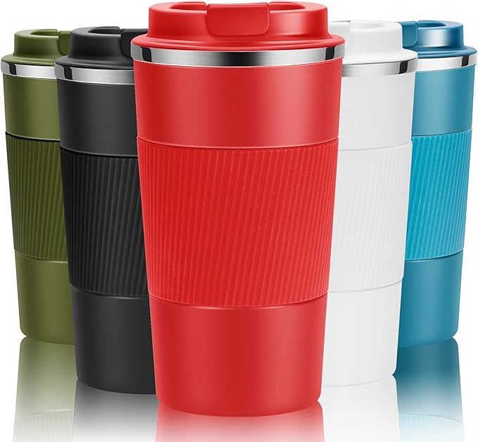 17oz Travel Coffee Cups Insulated Mug Thermal Tumbler to Go with Lid Leak Proof Reusable Stainless Steel Coffee Mug Spill Proof for Hot and Iced Cold Drinks (Red, 510ml)