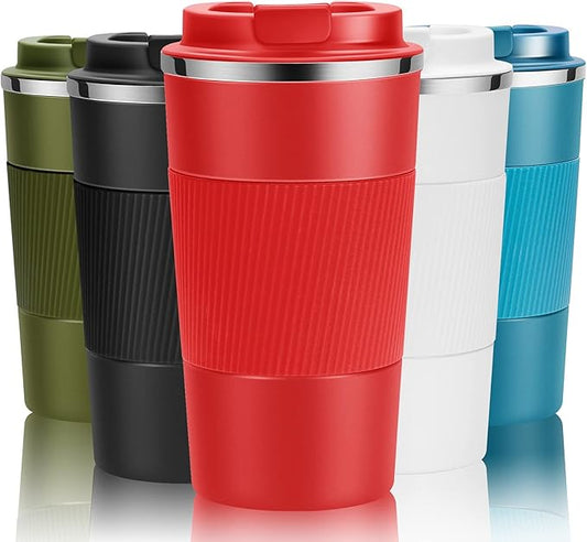 17oz Travel Coffee Cups Insulated Mug Thermal Tumbler to Go with Lid Leak Proof Reusable Stainless Steel Coffee Mug Spill Proof for Hot and Iced Cold Drinks (Red, 510ml)