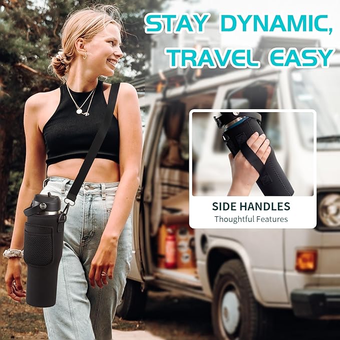 40 oz Insulated Water Bottle with Straw - Spout Lid, Carrying Case, Metal Thermal Hydro Travel Mug Flask for Cup Holder, Keep Cold 48H Hot 24H