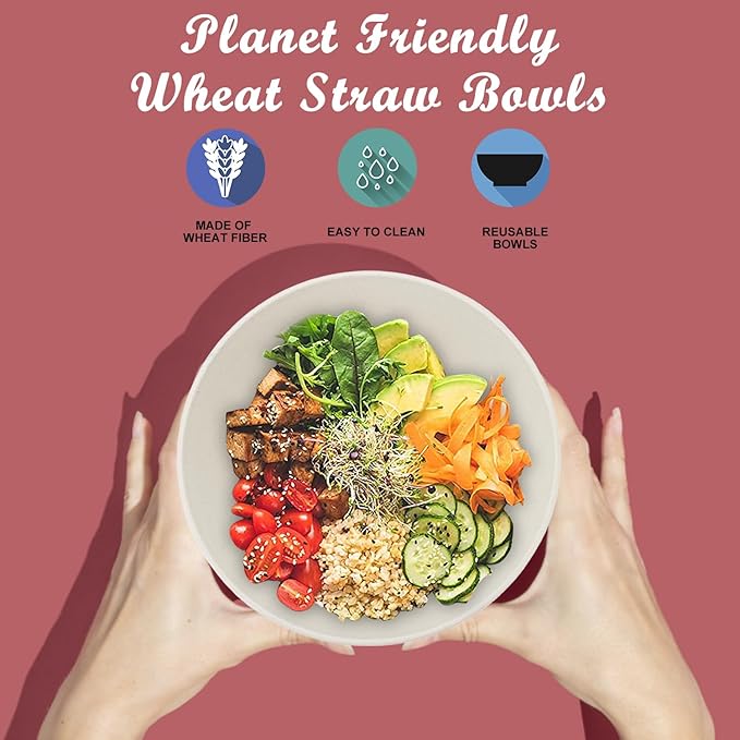 Wrova Wheat Straw Bowl Sets,6 PCS Unbreakable Cereal Bowl 50 OZ,Microwave and Dishwasher Safe Bowls,Super Big Bowl Sets BPA Free for Serving Cereal,Oatmeal and Salad (Beige)