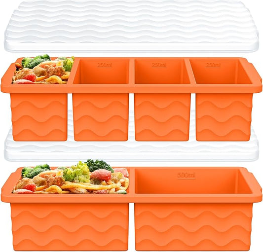 Silicone Freezer Molds for Soup with Lid, 1-Cup & 2-Cup Large Ice Cube Trays Food Storage Containers for Meal Prep, Freeze 250mL/125mL Portions – 2 Pack