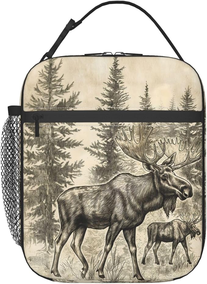 Rustic Wilderness Moose Lunch Box for Women Men, Insulated Lunch Box, Reusable Lunch Bag for Office, Work, Picnic, Travel