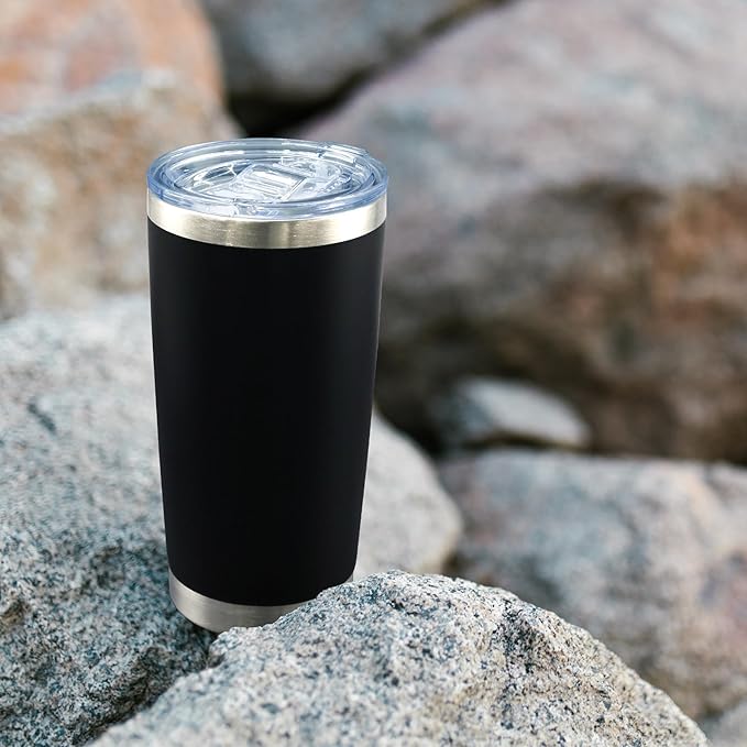 20oz Tumbler Bulk Stainless Steel Tumblers with Lid Vacuum Insulated Double Wall Travel Coffee Mug Powder Coated Tumbler Cup for Hot and Cold Drinks(Black, 6 pack)