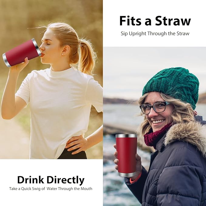 DOMICARE 20oz Stainless Steel Tumbler Bulk with Lid, Double Wall Vacuum Insulated Travel Mug, Powder Coated Coffee Cup (Powder Red, 12)