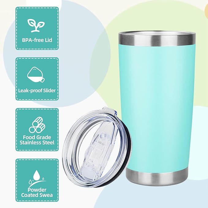 20oz Tumbler with Lid Stainless Steel Insulated Tumblers Travel Coffee Tumbler Bulk Double Wall Vacuum Insulated Water Cup Christmas Gifts for Women Men Her Him Home Office (Teal, 1pack)