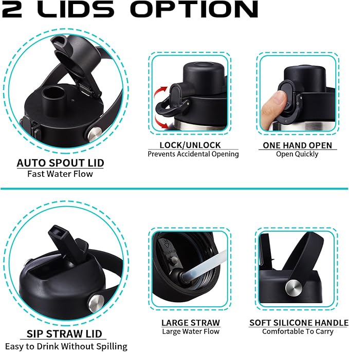 Water Bottle 40oz with Handle Insulated,LeakProof Stainless Steel Tumbler with Lid and Straw, Thermal Cups w/Carrier Pouch with Strap & Protective Boot, Thermo Coffee Flask Fit in Cup Holder