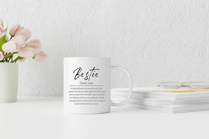 QASHWEY Bestie Definition Coffee Mugs Mug,Best Friend Bestie BFF Soul Sister Gifts for Women Teen Girls,Inspirational Friendship Gifts Double Side Printed Ceramic Mug Cup 11 Ounce