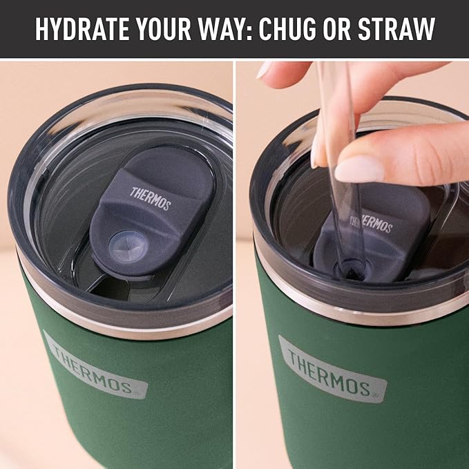 THERMOS Stainless Steel Cup Holder Mug - 40 Ounce, Alpine Green - Insulated Tumbler with Lid and Straw, Plus Leak-Resistant Slide Lock