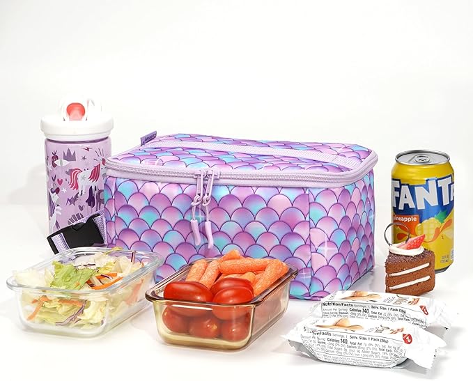 Cerbonny Small Lunch Cooler for Kids/Adults, Mini Insulated Cooler Bag with Buckle Handle for Work, School, Travel - Purple Scales