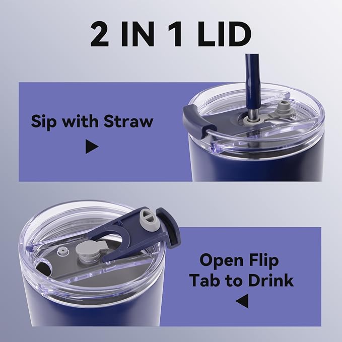 VEGOND 30 oz Insulated Stainless Steel Tumblers with lid and straw Bulk Pack Double Wall Vacuum Coffee Mug with Non-Slip Silicone Base, Sweat Proof Powder Coated Cup for Hot Cold Drinks, Navy 4Pack