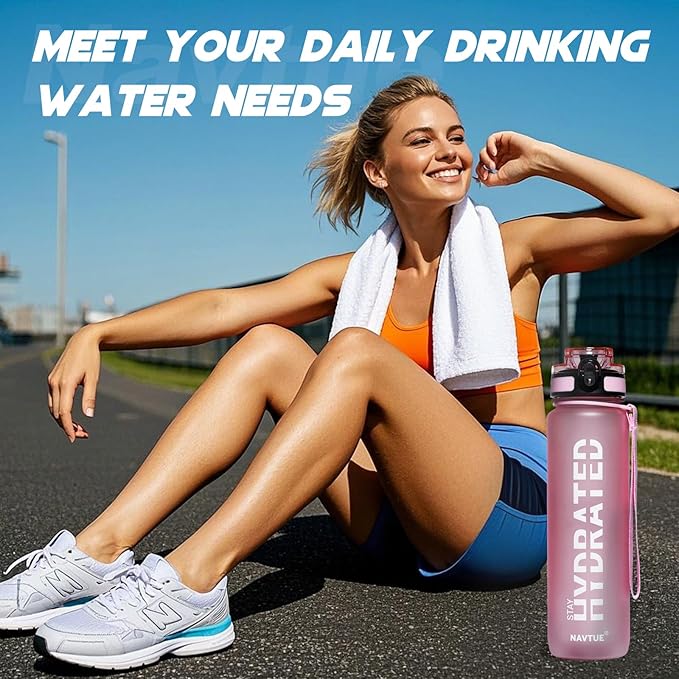 Water Bottle, 32oz Sports Water Bottles with Time Marker Wide Mouth, Motivational and Leakproof Drink Bottle, BPA Free Tritan with Carry Strap for Gym Fitness Outdoor(Direct Drink 1 Bottle)