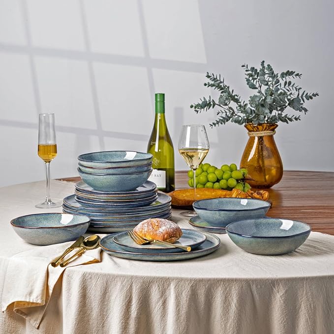 AmorArc Ceramic Dinnerware Sets,Handmade Reactive Glaze Stoneware Plates and Bowls Sets,Highly Chip and Crack Resistant | Dishwasher & Microwave Safe Dishes Set,Service for 6 (18pc)