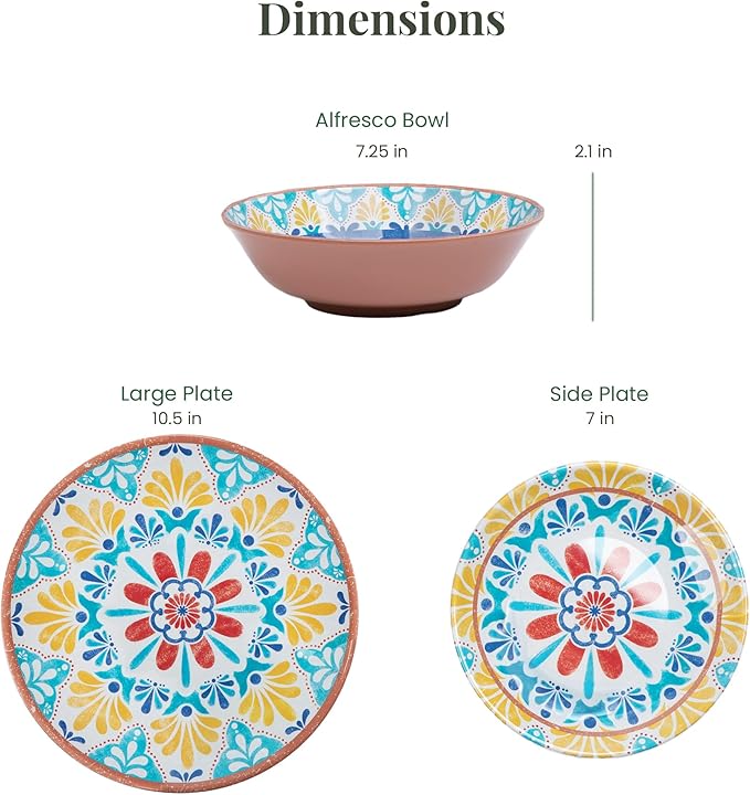 Larder & Vine 12-Piece Melamine Dinnerware Set: Durable, Lightweight, Break-Resistant Plates & Bowls – Stylish, Non-Toxic, Dishwasher Safe – Ideal for Everyday Use, Indoor & Outdoor Dining – Southwest