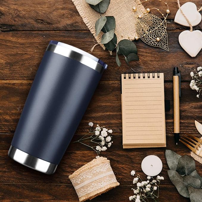 20oz Tumbler Bulk Stainless Steel Vacuum Insulated Tumblers with Lid Double Wall Travel Mug, Durable Powder Coated Coffee Cup, Suitable for Ice Drinks and Hot Beverage (Navy 1pack)