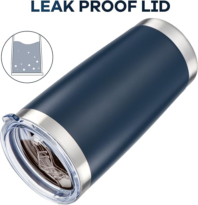 20 oz Tumbler with Lid Stainless Steel Insulated Tumblers Bulk Double Wall Vacuum Cups Powder Coated Travel Mug Keep Drink Cold and Hot, Navy, 8 Pack