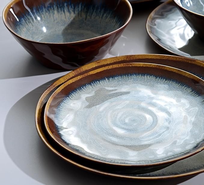 Melamine Dinnerware Sets,12Pcs Plate and Bowl Set,Unbreakable and Lightweight Dish Set,Great for Camping and RV,BPA free,Dishwasher Safe(Sandy Brown)