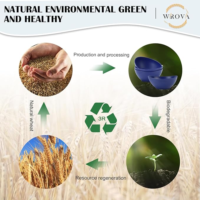 Wrova 65oz Large Salad Bowls Deep Blue - Wheat Straw Serving Bowls Set of 4 - Unbreakable Serving Bowls Dishware & Microwave Safe - BPA Free Bowl for kitchen,camping