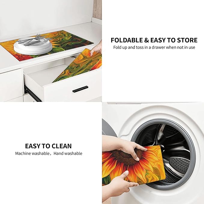 Watercolor Sunflower Dish Drying Mat for Kitchen Counter Microfiber Super Absorbent Non-Slip Dish Drying Pad for Countertops Dishes Utensils Stylish Quick-Dry Machine Washable 18x24 Inch