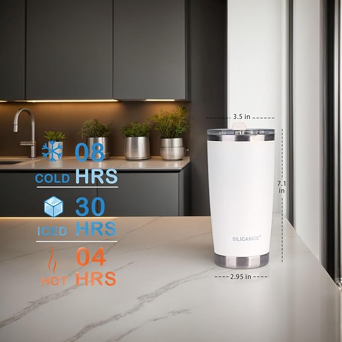 White 20oz Tumbler with Patented Easy-Clean Lid | Leakproof & No-Scrub Design Detach Straw Carbonated Drink Stainless Steel Vacuum Insulated,Durable Travel Iced Coffee Mugs Cups