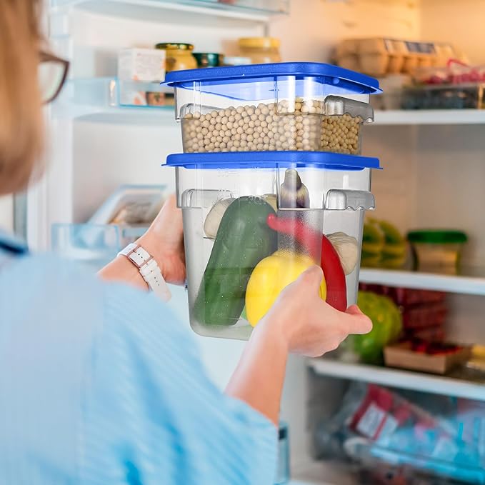 Suclain 8 Pcs Food Storage Container with Lids Set 2qt and 4qt Square Clear Commercial Containers with Scales Handles for Home Restaurant Kitchen Food Storage, Marinating Meat, Proof Dough (Blue)