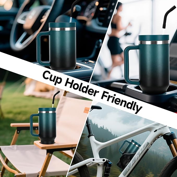 40oz Tumbler with Handle and Straw Spout 2-in-1 Lid, Spill Leak Proof Insulated Travel Cup Traveler Water Mug Keep Cold Hot, Dishwasher Safe Stainless Steel Bottle Gifts for Women Men, Indigo Black