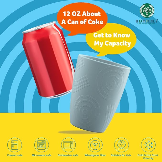 Homienly Wheat Straw Cups Set of 8, 12oz Drinking Cups, Plastic Cups Reusable Dishwasher Safe, Water Cups Set for Juice, Milk, Coffee - Ocean