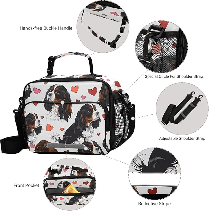 ALAZA Cavalier King Charles Dog Kids Lunch Box Lunchbox Insulated Reusable Meal Container Lunchbag with Shoulder Strap
