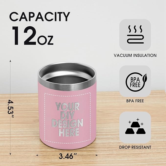 Personalized Custom Tumbler Print in USA 12oz Stainless Steel Travel Coffee Cup with Lid & Straw Double Wall Insulated Mug With Colorful Text Logo Photo