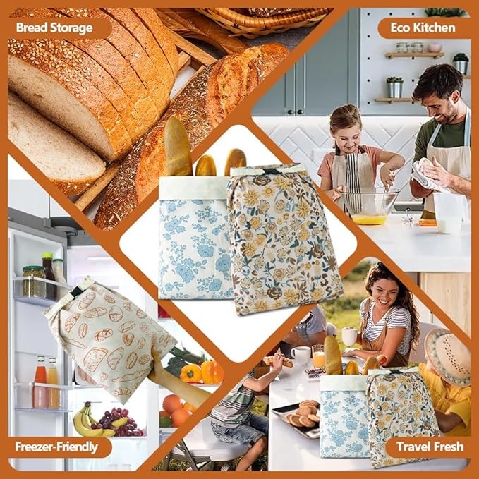 Bread Bags for Homemade bread,2 Pack Sourdough Bread Bags,Beeswax Bread Bags for Bourdough,Reusable Bread Storage