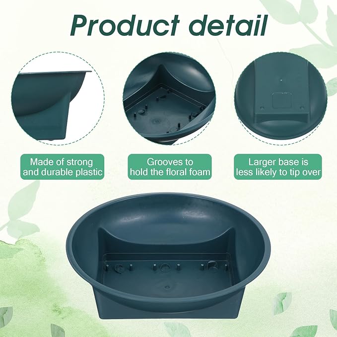 24-Pack Green 6.3 Inch Round Floral Foam Bowls, Floral Arrangement Containers for Centerpieces, DIY Wedding, Party, Home Decor Supplies