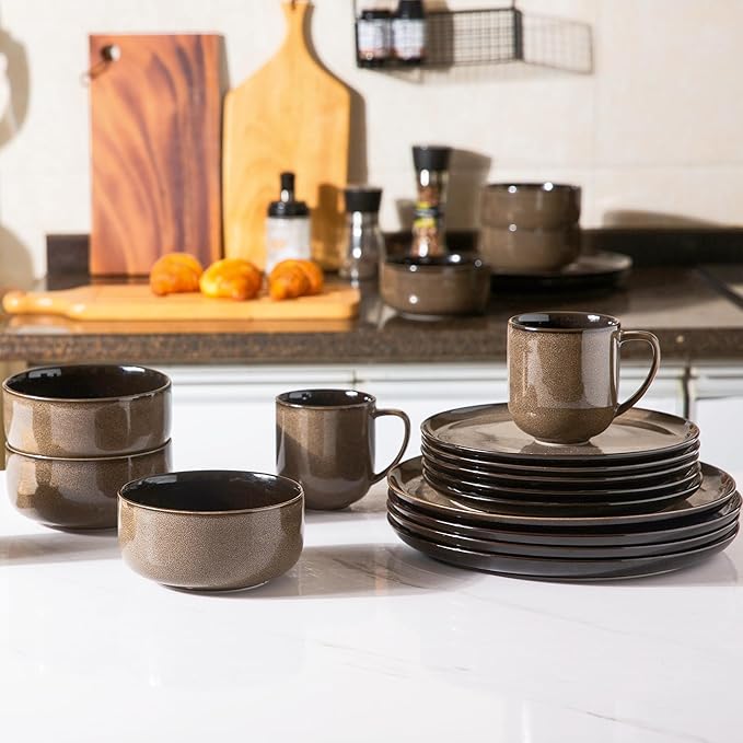 LERATIO Ceramic Dinnerware Sets for 8,Plates and Bowls Sets,Reactive Glaze Dishes Set,Highly Chip and Crack Resistant | Dishwasher & Microwave & Oven Safe Dishes set,Service for 8-Coffee (24pc)