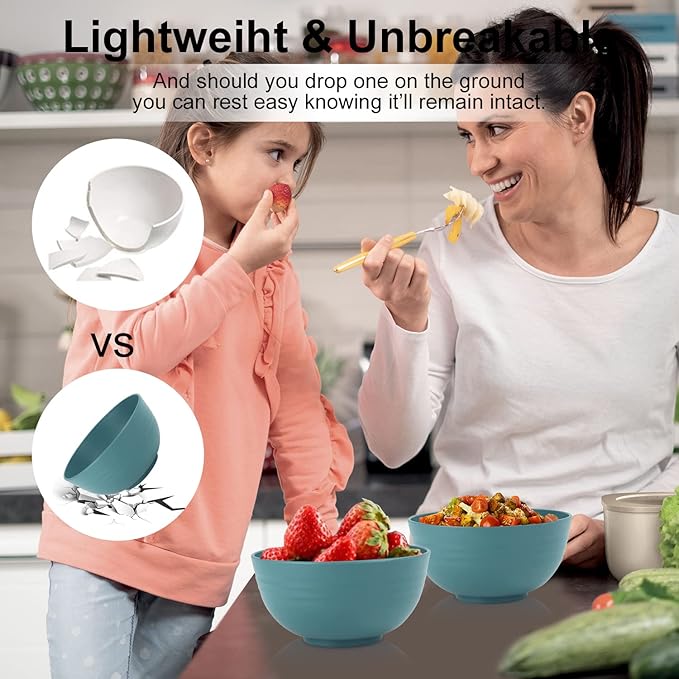 Wheat Straw Plates and Bowls Sets 28 PCS,Chip Resistant Dinnerware Sets for 4,Microwave Safe Dish Sets, Stackable and Lightweight Cup Set, Cutlery Set for Kitchen,Outdoor,Camping(Green)