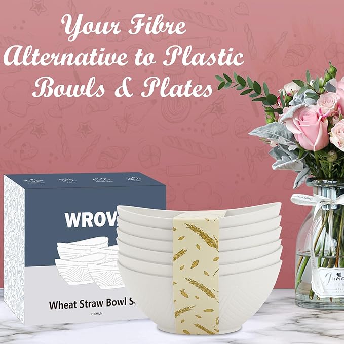 Wrova 65oz Large Salad Bowls Ivory - Wheat Straw Salad bowls Set of 4 - Unbreakable Salad Bowls Dishware & Microwave Safe - BPA Free Bowls for kitchen,camping