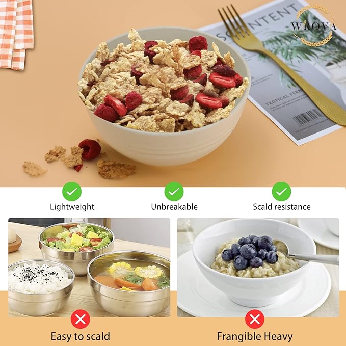 Wrova Wheat Straw Bowl Sets,8 PCS Unbreakable Cereal Bowls 26 OZ,Microwave and Dishwasher Safe Bowls, Kitchen Bowl suitable for cereal,salad,snack and soup (Beige)