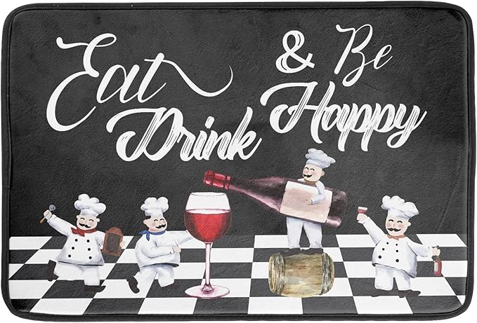 Bistro Fat Chef Dish Drying Mat 18x24 Anti Fatigue Wine Plump Italian Red Glass Drainer Mat Black White Chubby Pasta Cook Check Dishes Pad Buffalo Plaid Dish Drainer Rack Mats Kitchen Decor