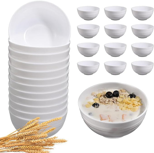 12 Pcs Unbreakable Cereal Bowls Set, 26 Oz Wheat Straw Bowls Set, Microwave & Dishwasher Safe Bowls for Kitchen, Reusable Plastic Bowls for Soup, Salad and Snack, BPA Free, White