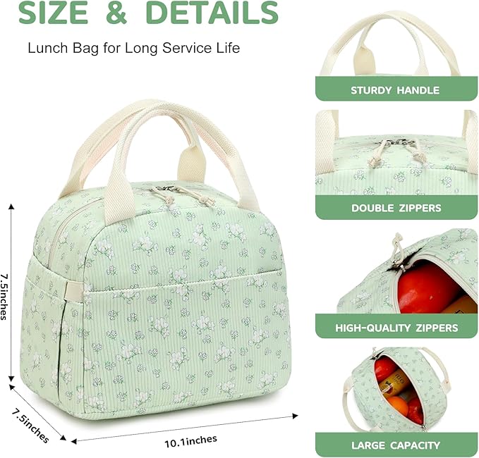 Bluboon Lunch Bag for Women Men Cute Corduroy Lunch Tote Bags Reusable Insulated Lunch Box Large Capacity Reusable Insulated Cooler for Work Picnic or Travel