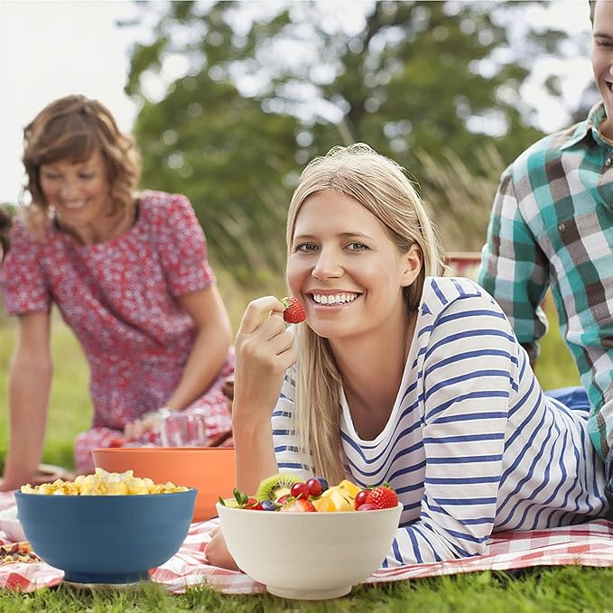 Wheat Straw Bowls 60 OZ, Unbreakable Large Salad Bowls Set of 6, Microwave and Dishwasher Safe Big Popcorn Bowls, Plastic Serving Bowls for Eating, Soup, Cereal and Salad (Multi Colors)