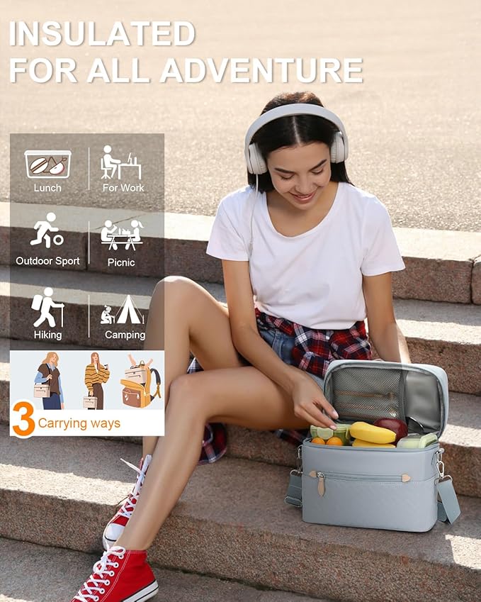 Capolo Lunch Box for Women Men Adults,Insulated Lunch Bag Leakproof Lunch Cooler Box with Removable Strap Cute Lunch Tote Bags Reusable Thermal Lunchbox for School Work Picnic(Small,Blue)