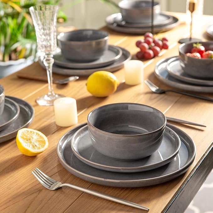 AmorArc Stoneware Dinnerware Sets,Round Reactive Glaze Ceramic Plates and Bowls Sets,Highly Scratch Resistant | Microwave & Dishwasher Safe,Service for 8 Dishes Set (24pc)