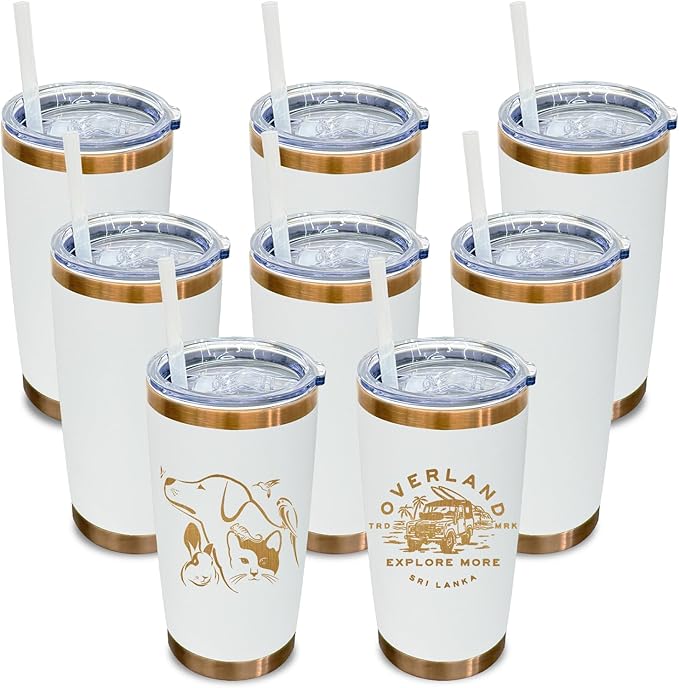 20 oz Tumbler Bulk 8 Pack Stainless Steel Tumbler with Lid and Straw, Double Wall Vacuum Insulated Travel Coffee Mug for Laser Engrave, Powder Coated Cup for Hot and Cold Drinks (White,8 pack)