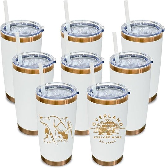 20 oz Tumbler Bulk 8 Pack Stainless Steel Tumbler with Lid and Straw, Double Wall Vacuum Insulated Travel Coffee Mug for Laser Engrave, Powder Coated Cup for Hot and Cold Drinks (White,8 pack)