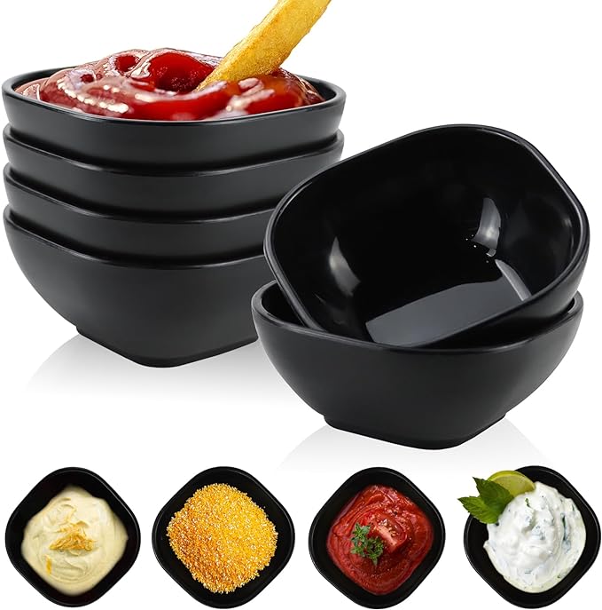 Wrova 6 pack wheat straw dipping bowls 5oz,alternative plastic soy sauce dishes,unbreakable small dessert bowls microwave and dishwasher safe for snack,sushi,condiment (Black Series)
