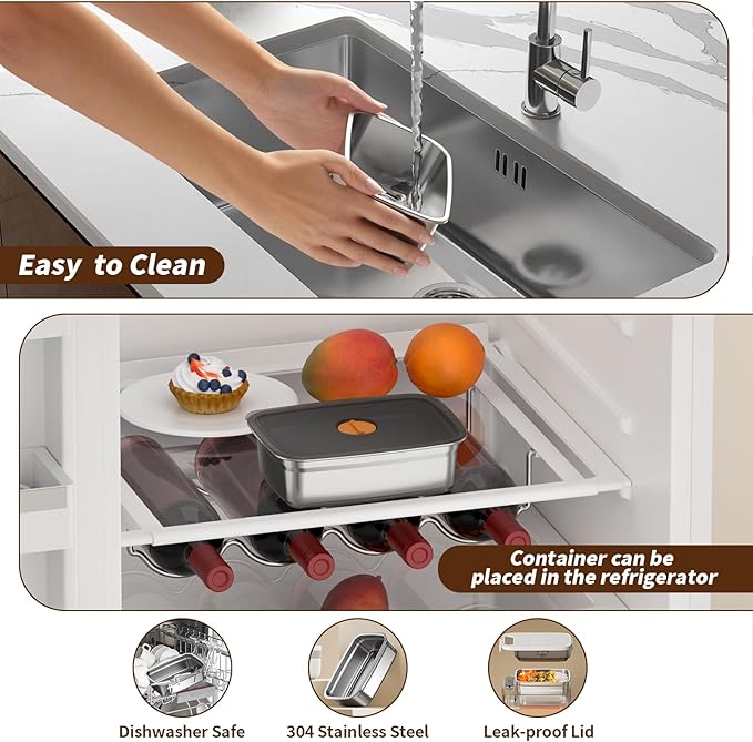 VVU&CCO Electric Lunch Box For Adults, 18W Heated Lunch Box for Men, 1L Stainless Steel, Portable Food Warmer for Office/Picnic/Car/Truck/Work, 7 Timer Self-Heating, No Waiting for Lunch