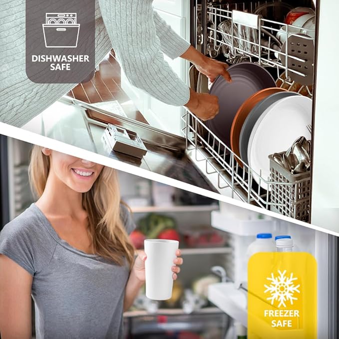 Teivio 32-Piece Kitchen Plastic Wheat Straw Dinnerware Set, Service for 8, Unbreakable Dinner Plate/Dessert Plate/Cereal Bowl/Cup,Outdoor Camping Dishes for Life/Vintage,Farmhouse,Rustic Multicolor