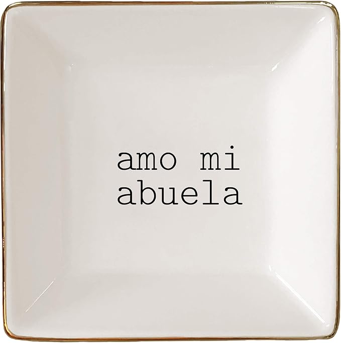 Simply Charmed Amo Mi Abuela – Fun Spanish Christmas Gift for Grandmother - Ceramic Jewelry Dish or Ring Holder – Elegant Trinket Tray
